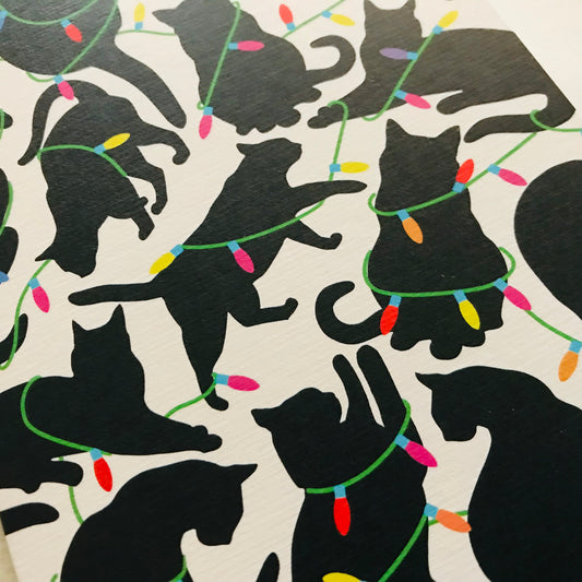 Black Cats Festive Lights Card