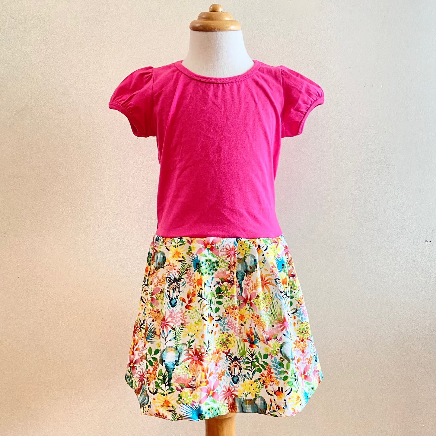 Short Sleeve Winnie Dress - HOT PINK WITH SAFARI **ON SALE**