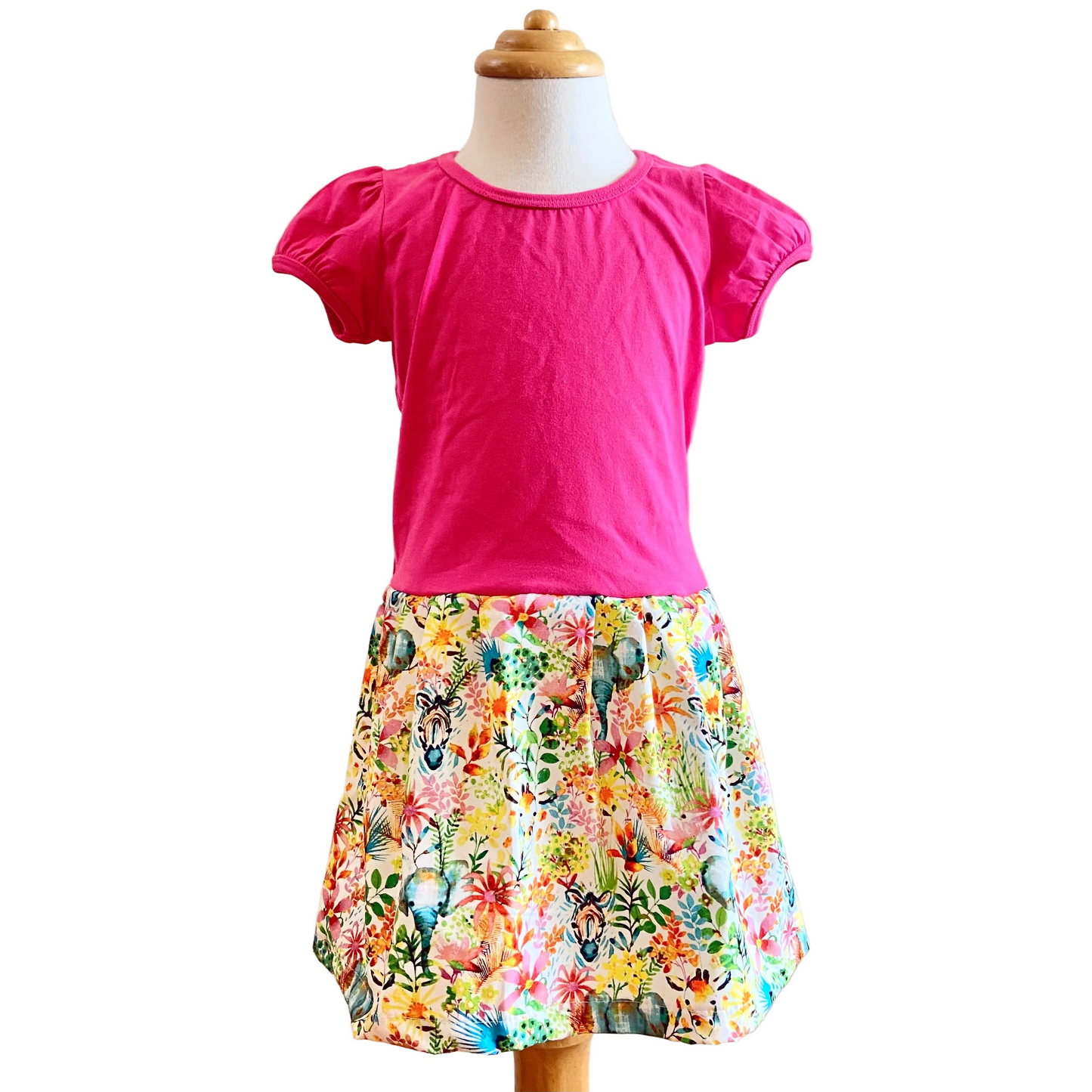 Short Sleeve Winnie Dress - HOT PINK WITH SAFARI