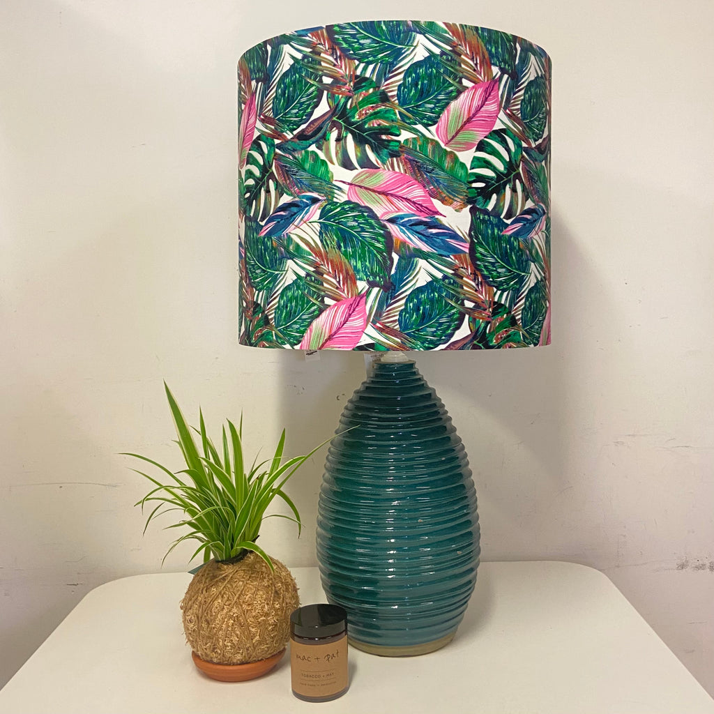 Ripple Detailed Teal Lamp with Bold Leaves Shade
