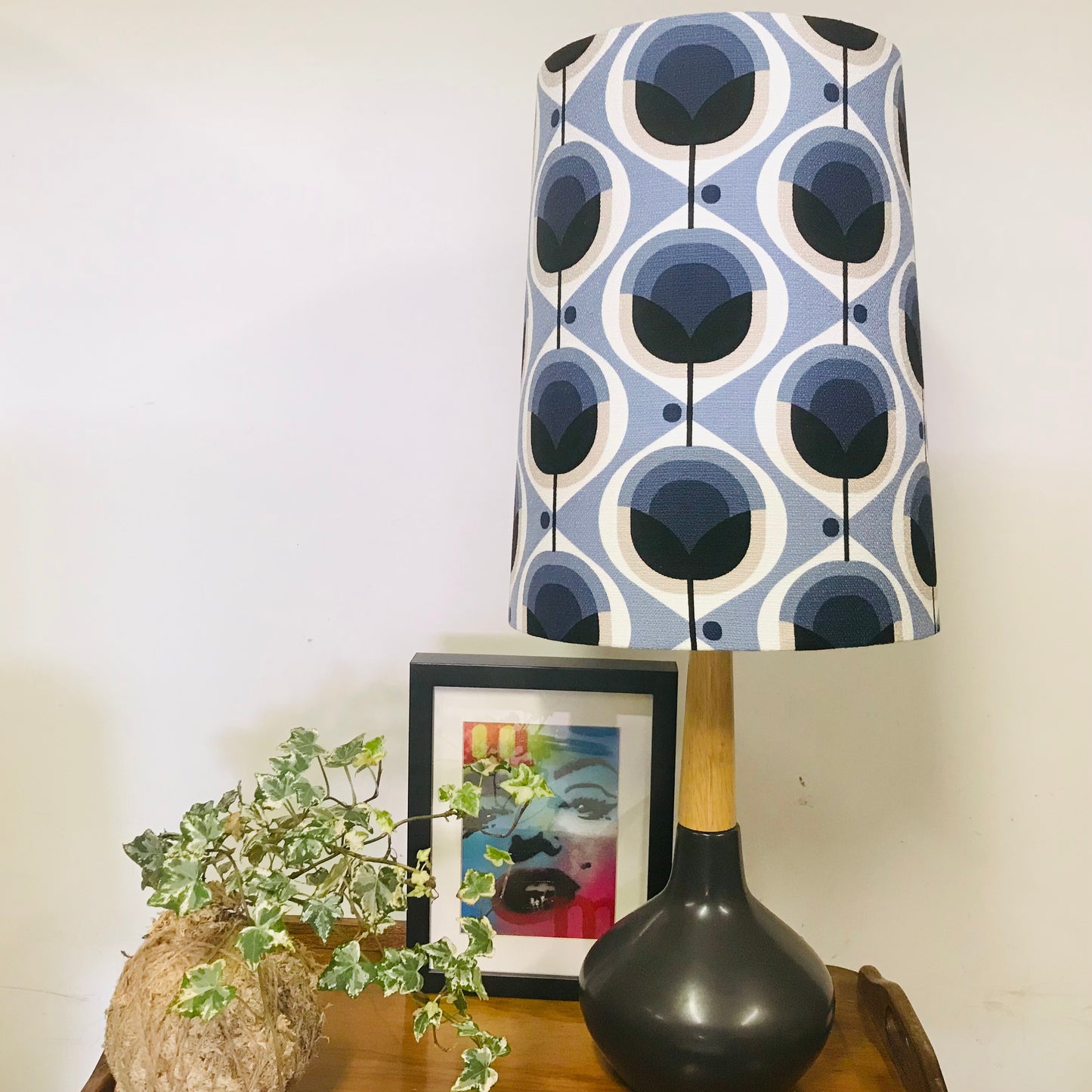 Custom Lamp Shade only - Barkcloth Geo Flower in Blue