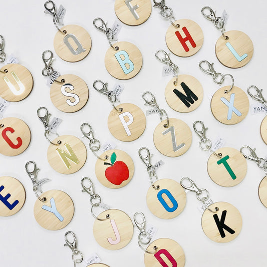 Initial Personalised Alphabet Letter Laser Cut Timber Keyring