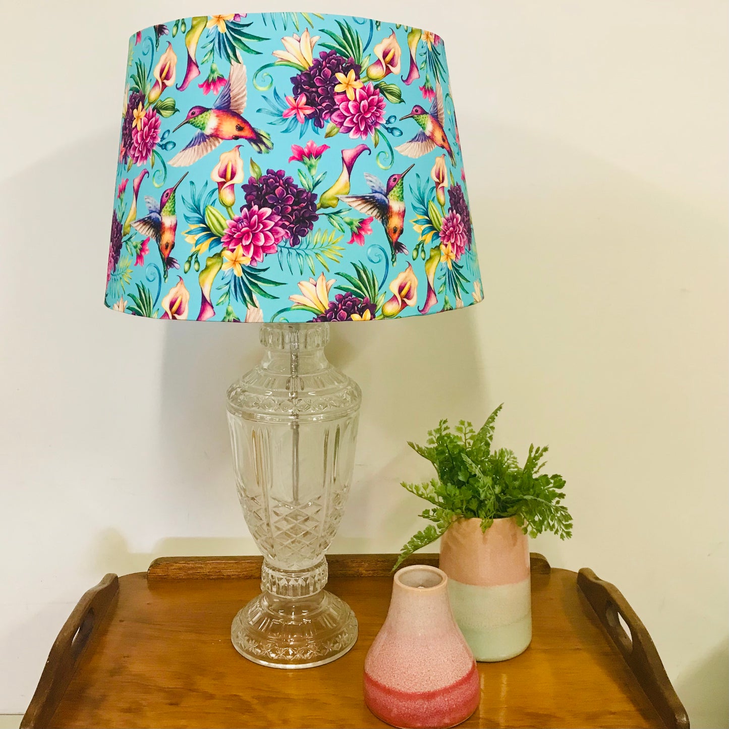 Custom Lamp Shade only - Aqua Hummingbirds