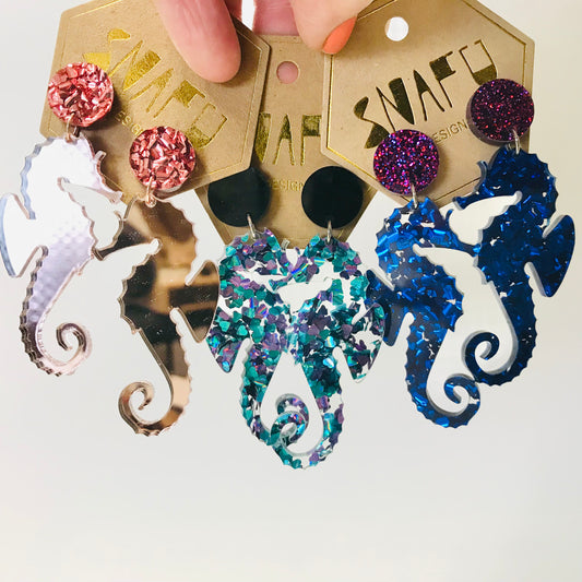 Seahorse Dangly Stud Earrings