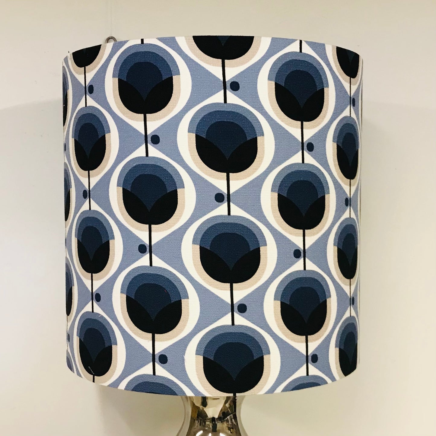 Custom Lamp Shade only - Barkcloth Geo Flower in Blue