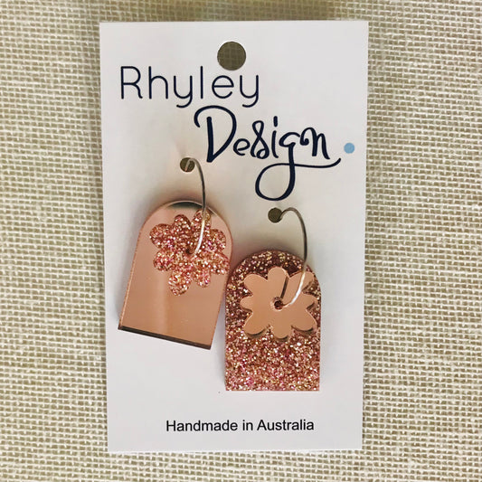 Mismatch Mirror Glitter Earrings - arched