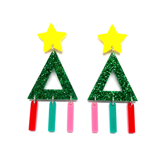 Christmas Open Tree Tassel Stud Earrings
