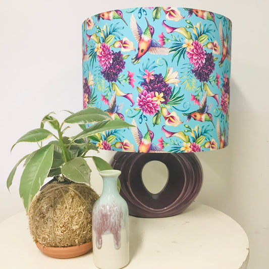 Custom Lamp Shade only - Aqua Hummingbirds