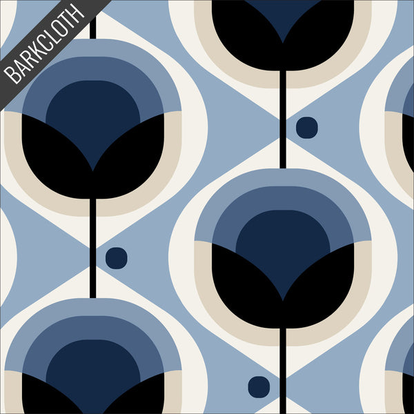 Custom Lamp Shade only - Barkcloth Geo Flower in Blue