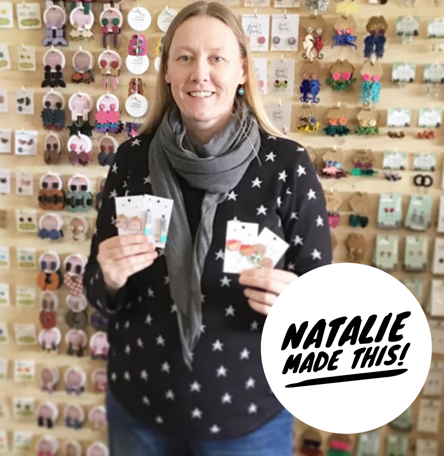 Novelty Studs Earrings - Graphic Wood