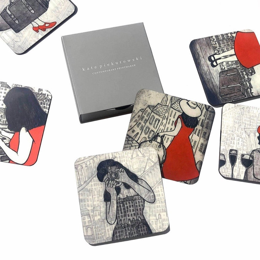 Original Art Print Coaster Set of 6 - Travel Series