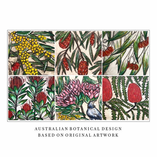 Original Art Print Coaster Set of 6 - Australian Botanical