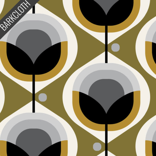 Custom Lamp Shade only - Barkcloth Geo Flower in Olive