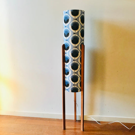 Custom Lamp Shade only - Barkcloth Geo Flower in Blue