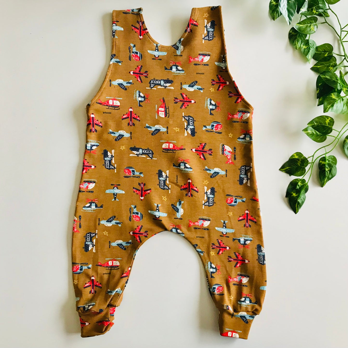 Baby Toddler Long Romper - Tan Planes