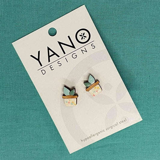Mini Pot Plant Laser Cut Stud Earrings