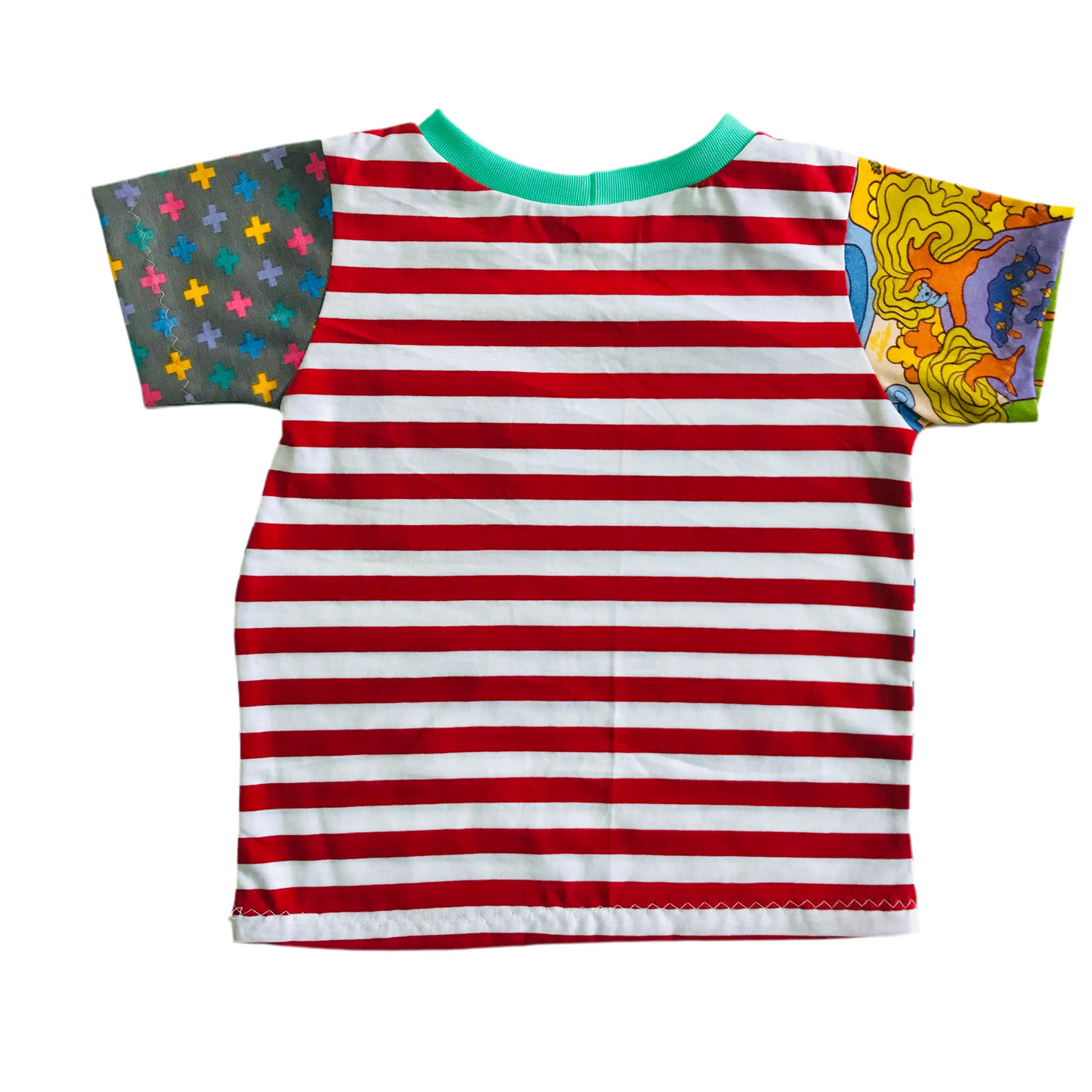 Kids Multi Print Handmade T-Shirt - Blue Stripe Front