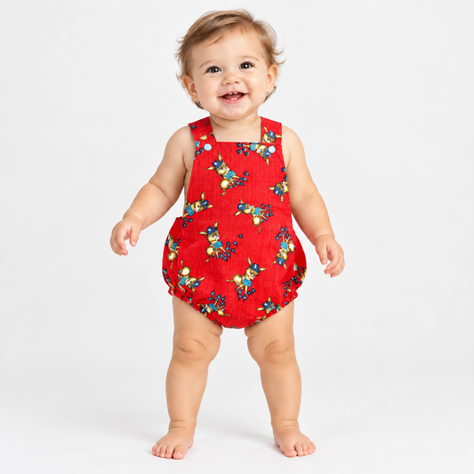 Baby Toddler Summer Romper - Donkeys on Red