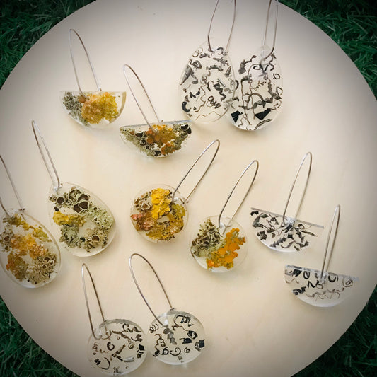 Clear Resin Lichen & Metal Shaving Earrings (medium)