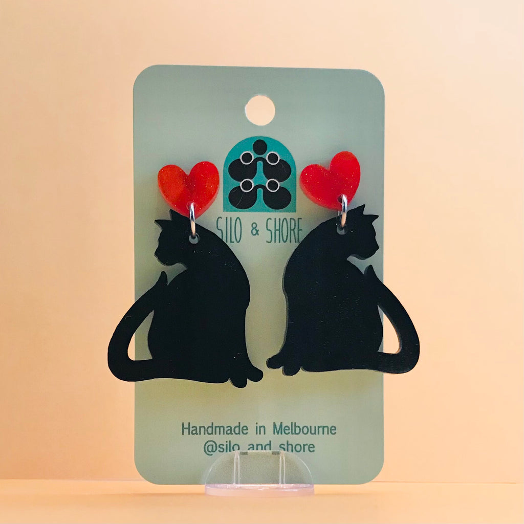 Art Deco Acrylic Dangly Stud Earrings - Cats