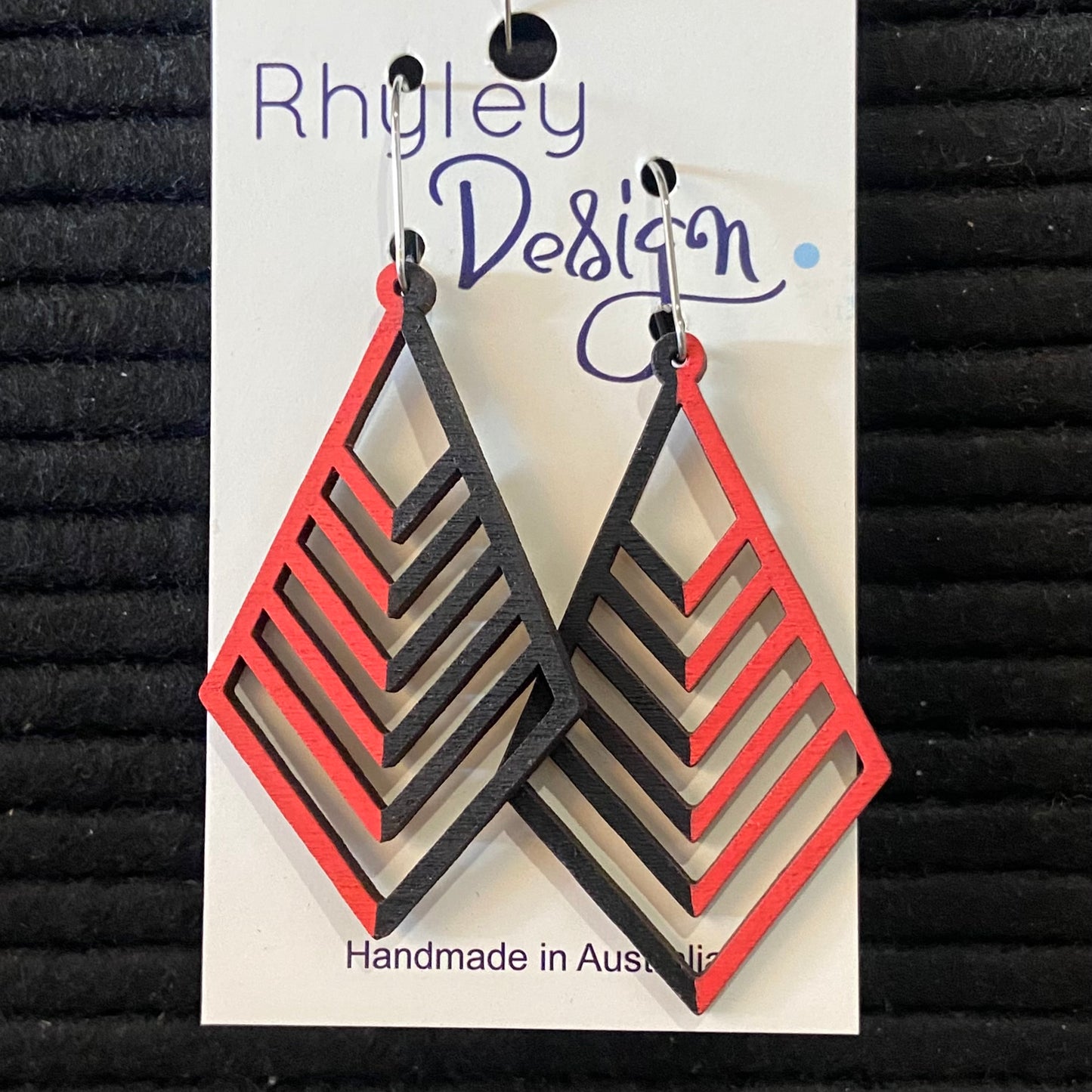 Wooden Diamond Shaped Statement Earrings