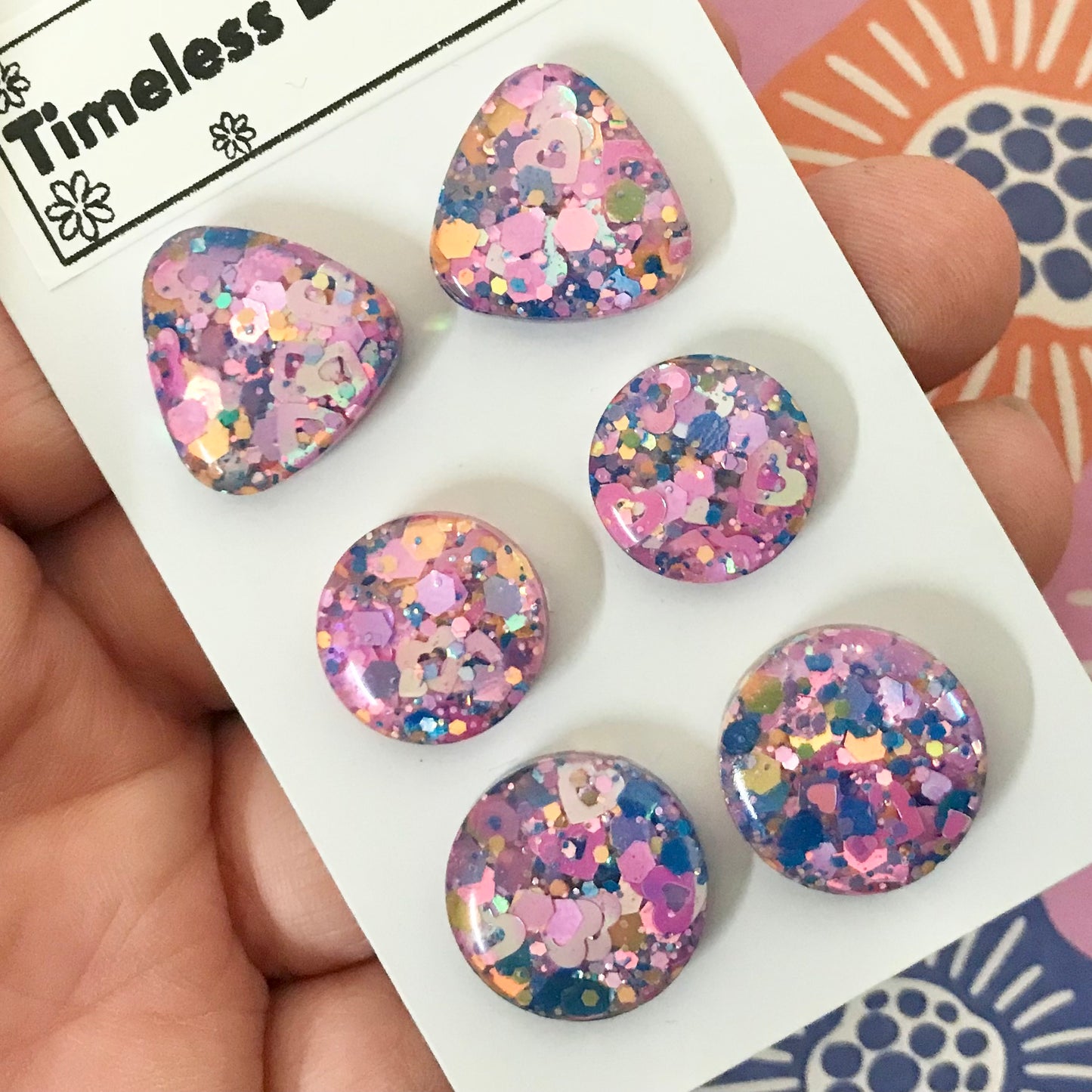 Novelty Resin Sparkle Stud Earrings - triple pack