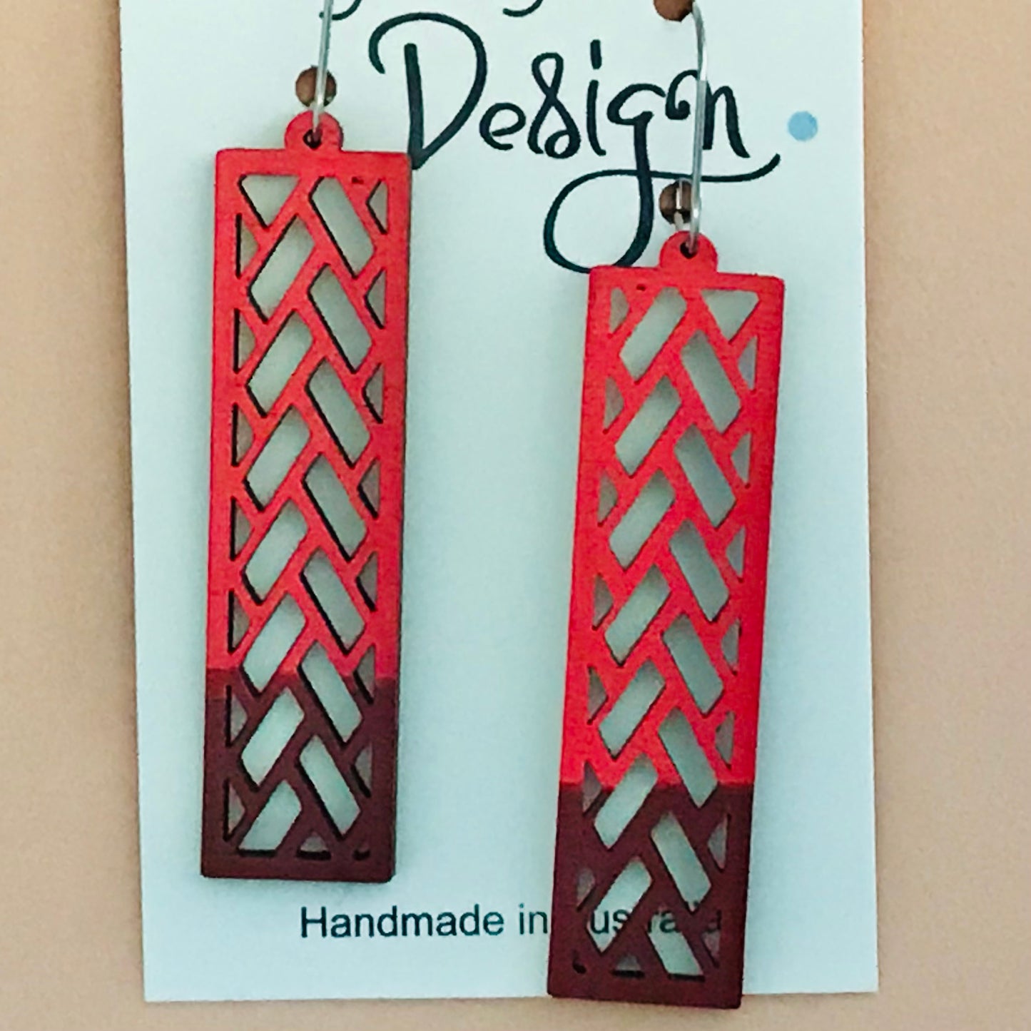 Wooden Boxed Grid Statement Earrings