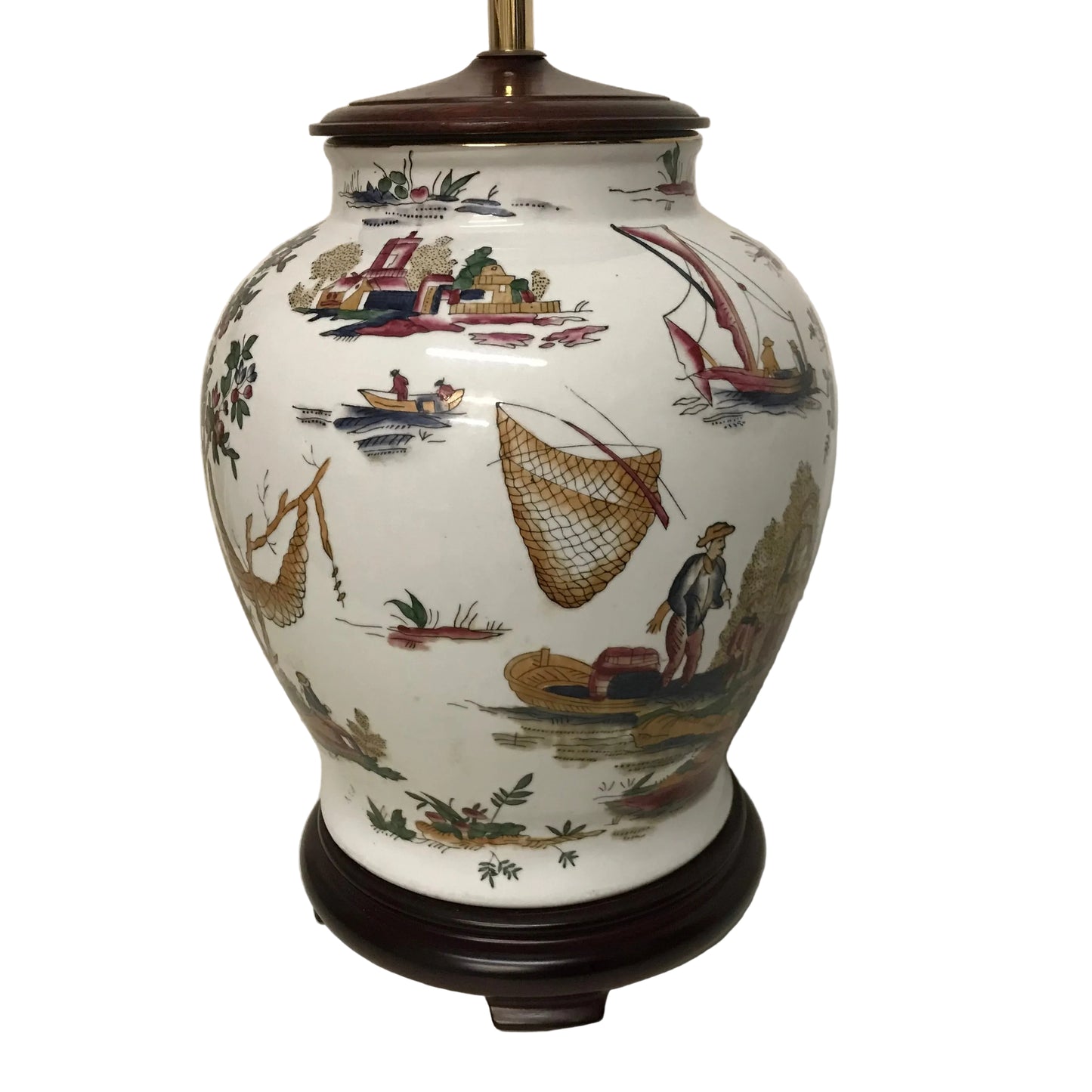 Lamp Base Only - Japanese Urn Ceramic and Wood Art Lamp