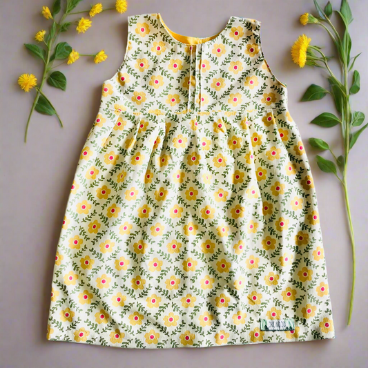Girls empire handmade dress - Sunflower Pinwale