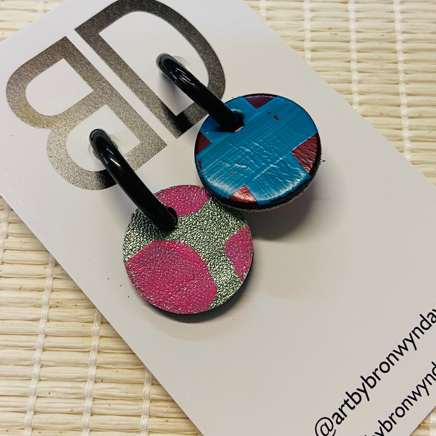 Hand painted leather bold statement earrings - Reversible Huggie Spheres