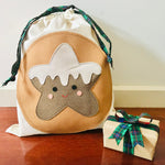 Reusable Eco Sustainable applique Christmas Gift Drawstring Sack Bags
