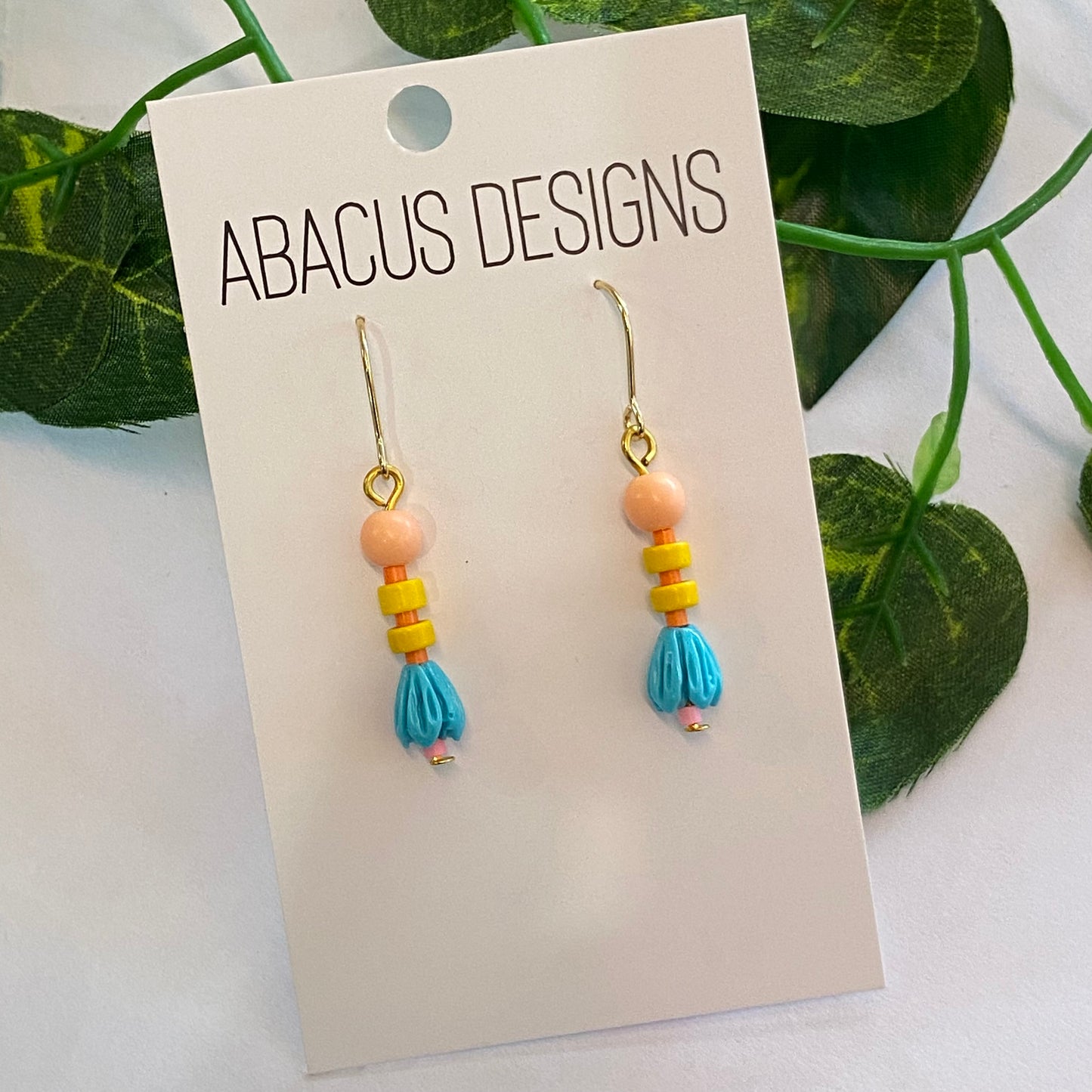 Stacked Beads & Brass Dangle Earrings