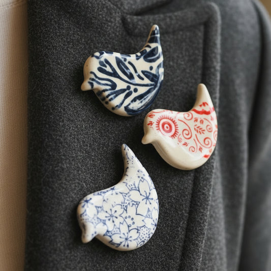 Handcrafted Pottery Birdy Brooches