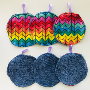 No Waste Reusable Make-up Remover Pads Wipes - flannel / towelling (set of 6)