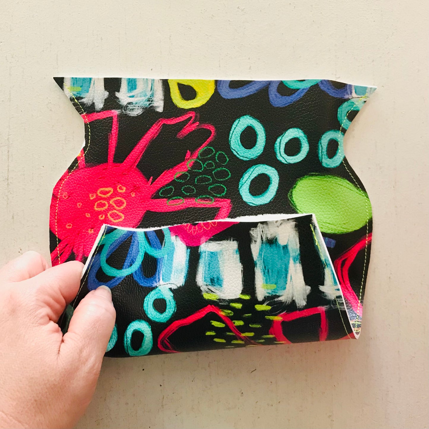 Hand Painted Vegan Leather Flat Vase