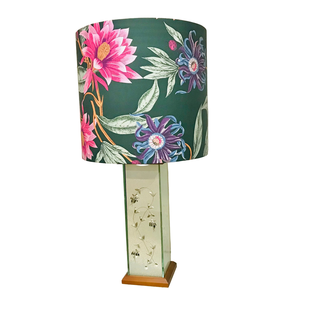 Frosted Floral Glass Oversized Table Lamp