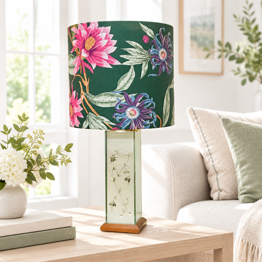 Frosted Floral Glass Oversized Table Lamp