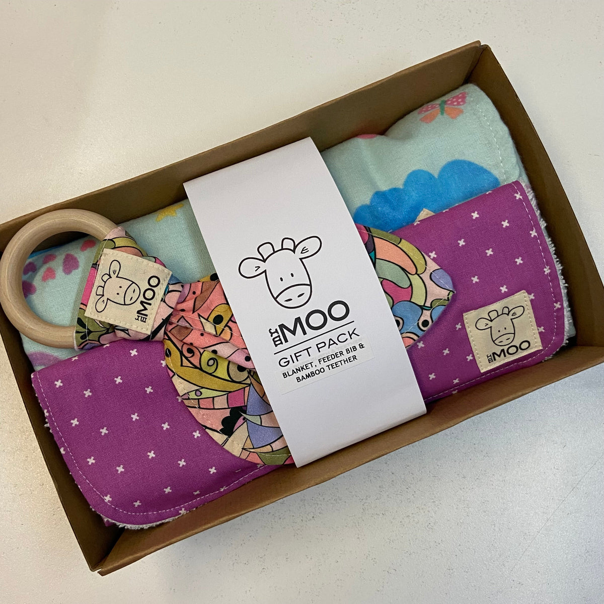 Gift Box - Blanket, Bib & Timber Teether