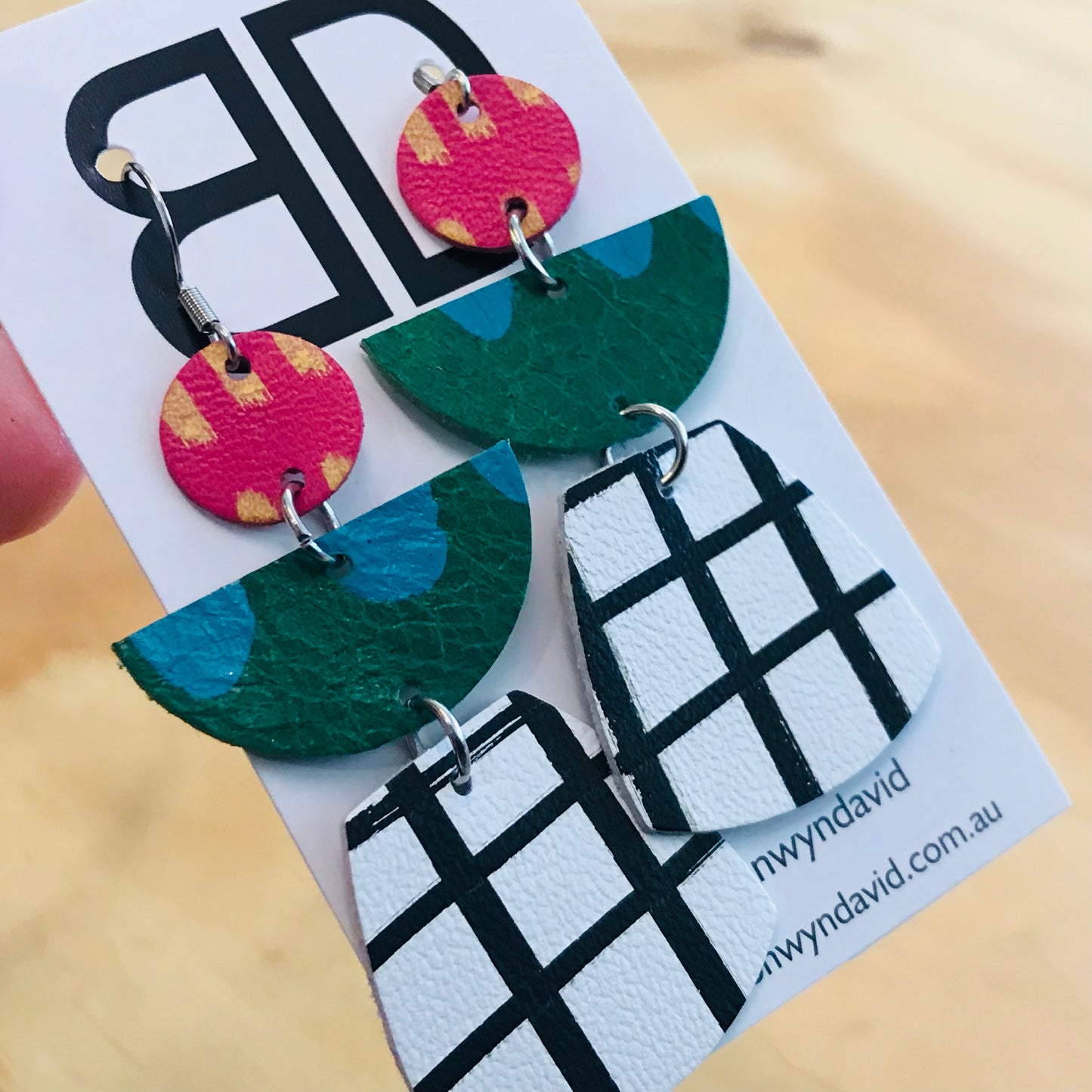Hand painted leather bold statement earrings - The Juggler