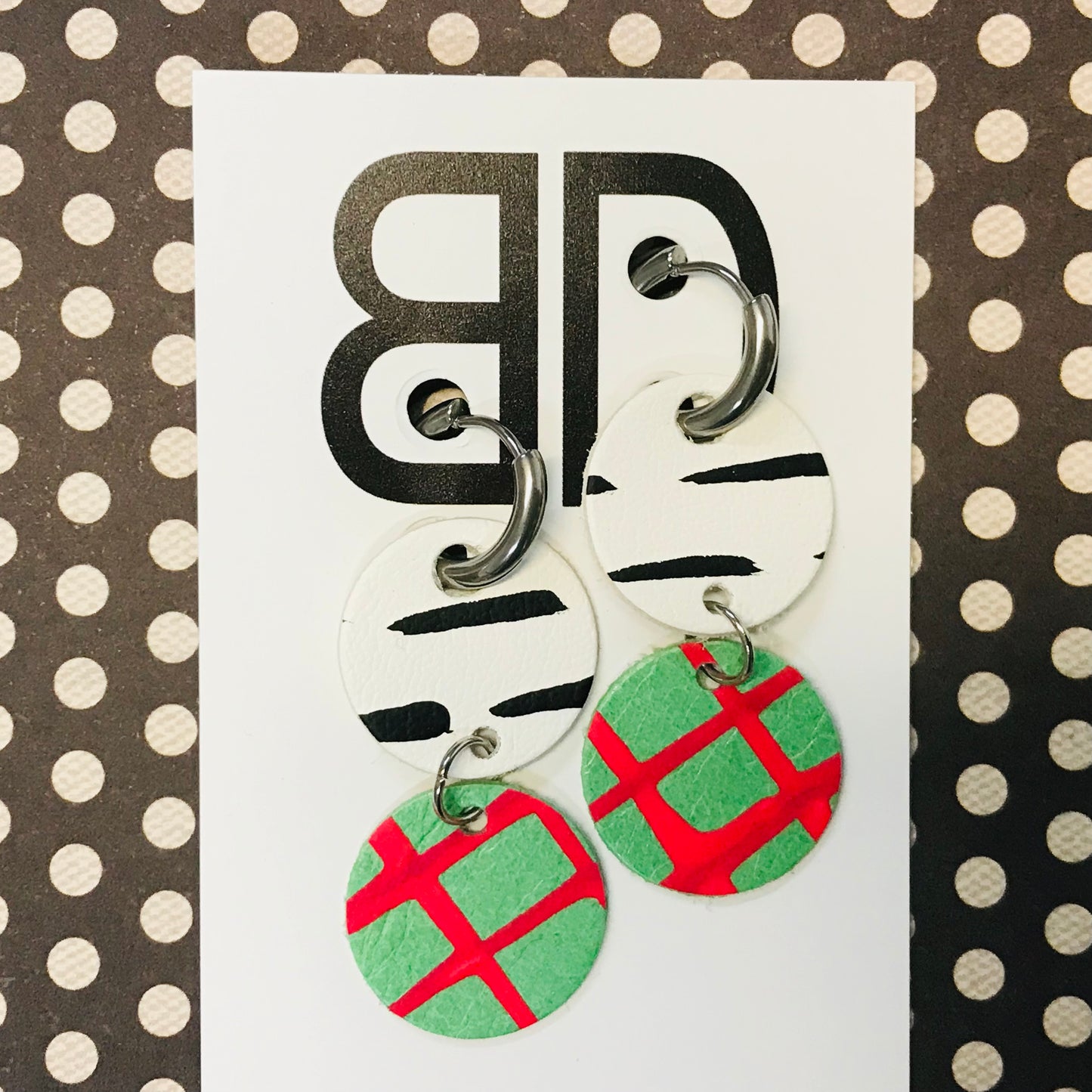 Hand painted leather bold statement earrings - Interchangeable Huggies