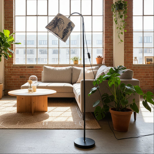 Goose Necked Floor Lamp with Sepia Palms Shade