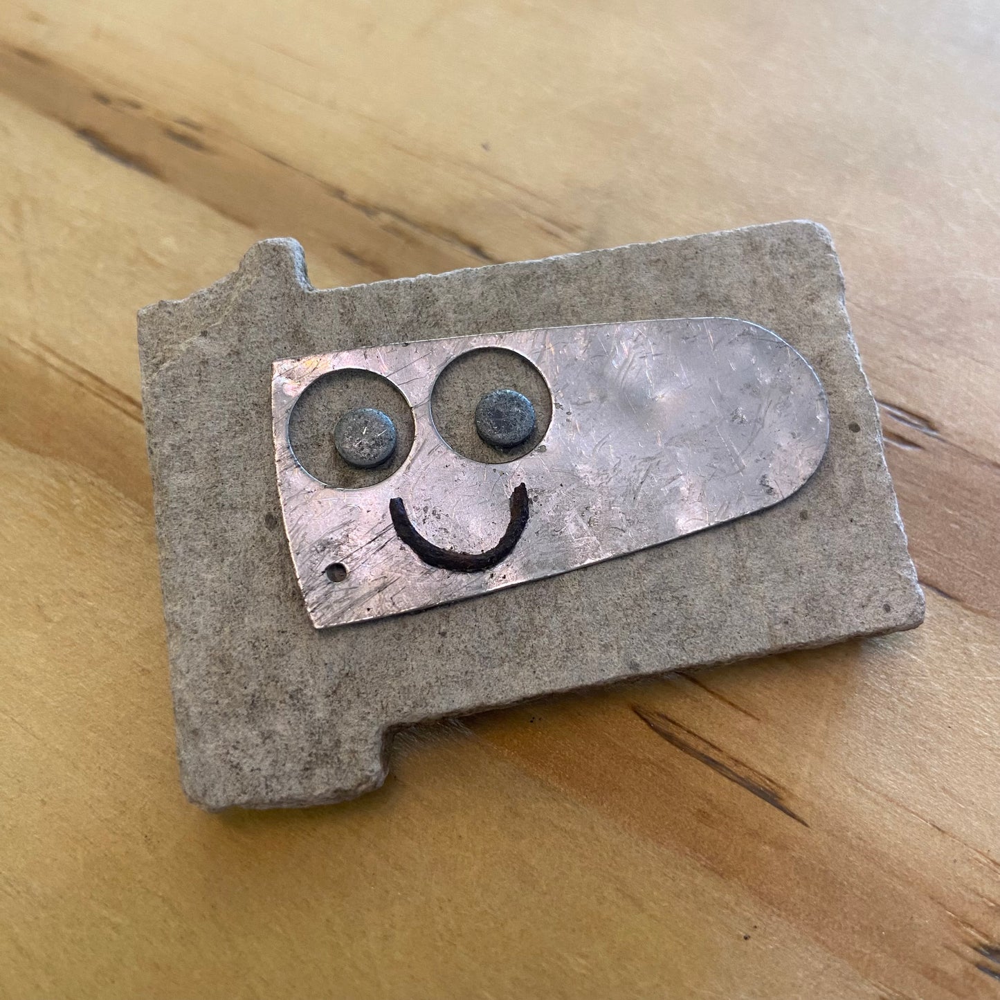 Found Object Brooch - Put on a Happy Face
