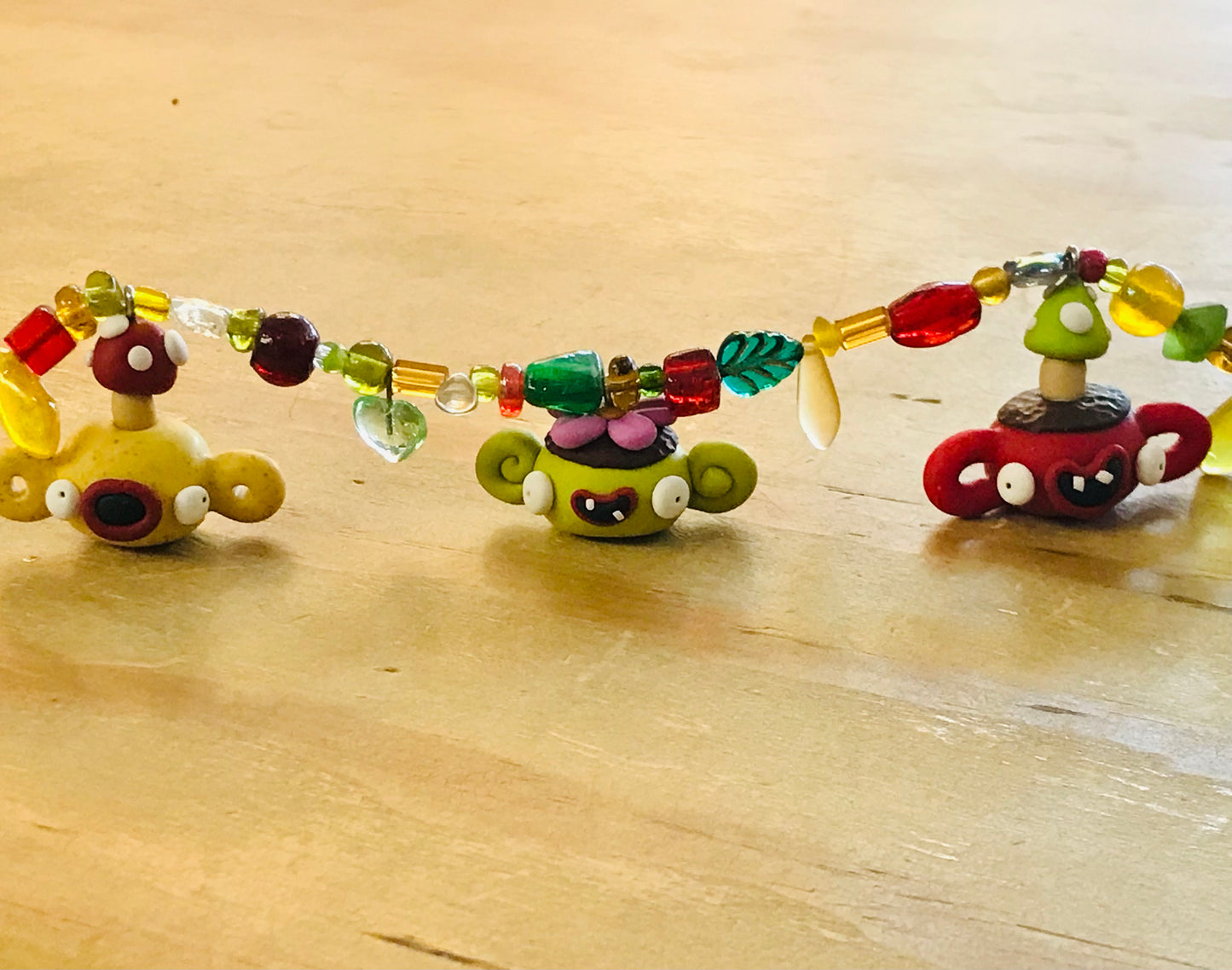 Handmade Polymer Clay & Glass Bead Necklace - POT PLANTS