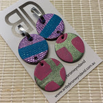 Hand painted leather bold statement earrings - Reversible Double Huggies (large)