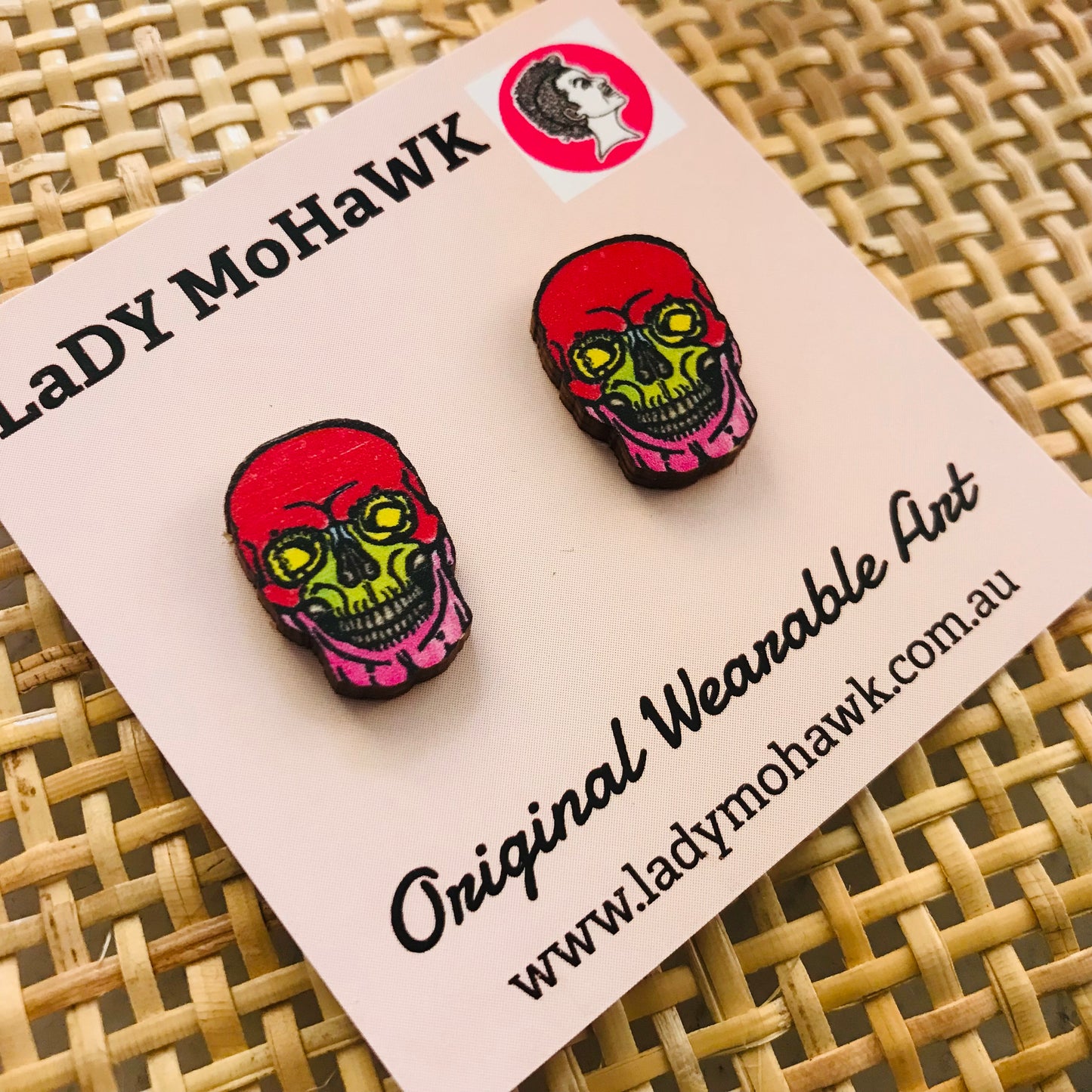 Original Art Printed Timber Earrings - studs