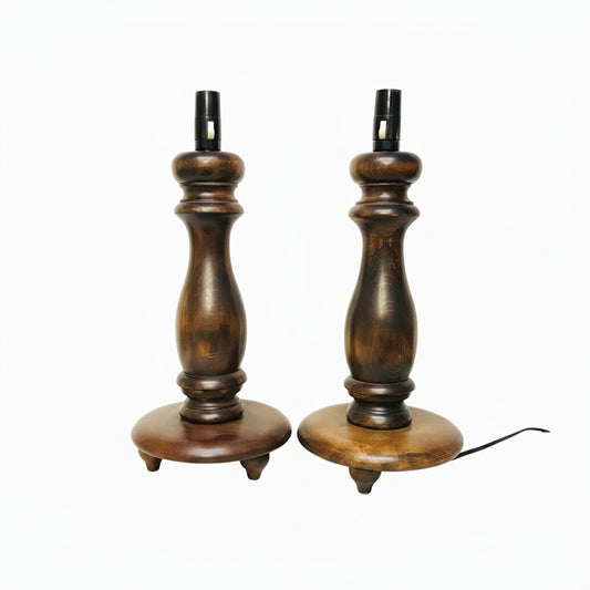 Lamp Base Only - Dark Turned Timber Handmade Large Table Lamp (pair available)