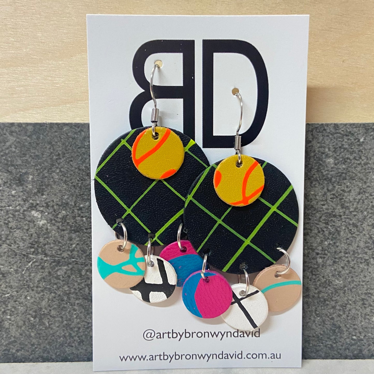 Handmade Painted Leather Earrings - The Buddy