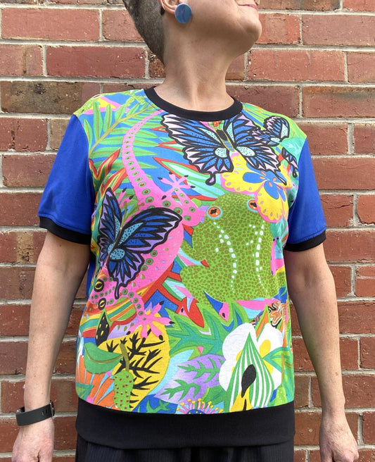 Women's Handmade Cotton Blend Tee - Paradise Retro