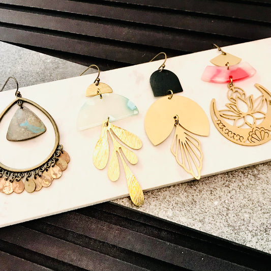 Mixed Metal and Resin Earrings - x-large