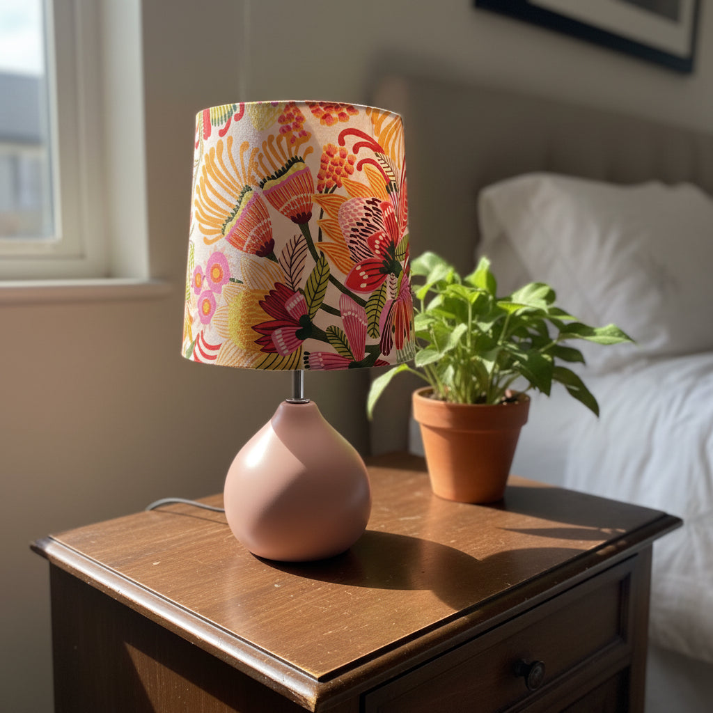 Blush Ceramic Table Lamp with Wild Protea Shade